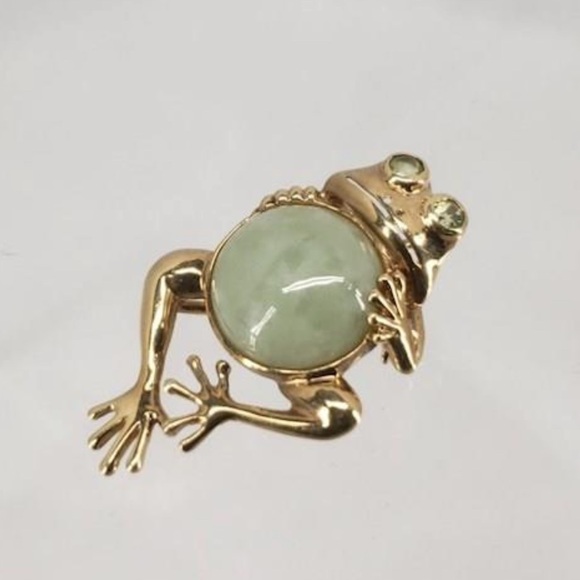 Heng Ngai 10k Gold Quirky Jadeite & Peridot Frog Pendant Brooch Pin Lot 763 - Picture 1 of 7